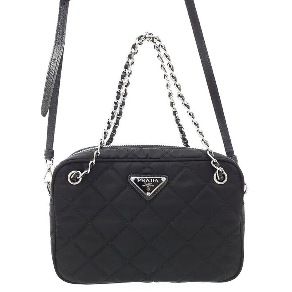 Prada Tessuto Impuntu Quilted Chain Shoulder Bag Black